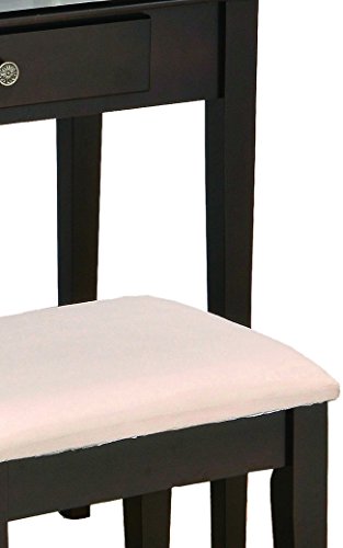 Crown Mark Iris Vanity Table/Stool, Espresso Finish with Beige Seat - Thumbnail 4