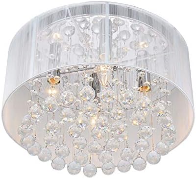 Flushmount 4Light Chrome And White Crystal Chandelier