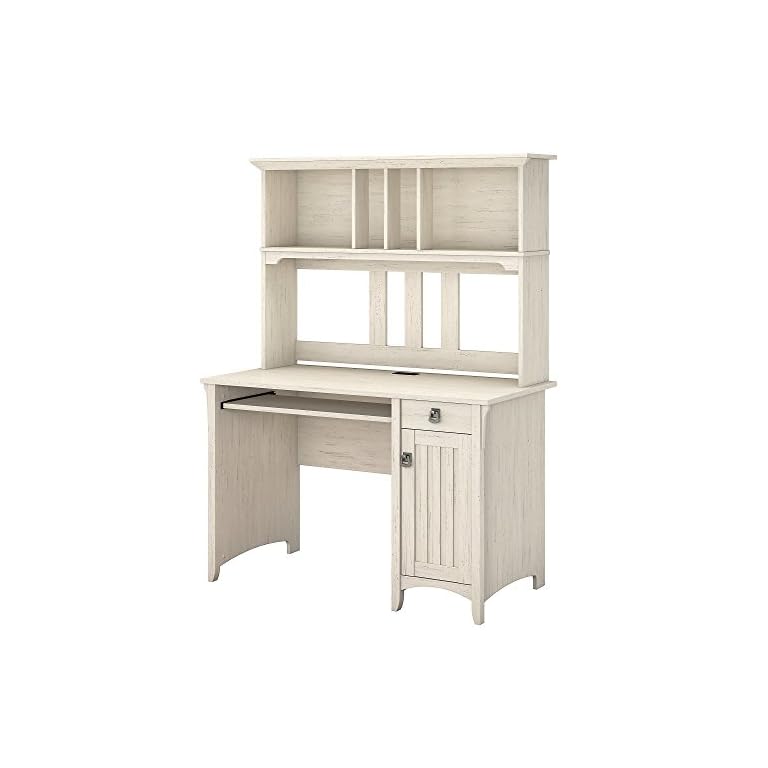 Bush Furniture Salinas Mission Desk and Hutch in Antique White LAVORIST