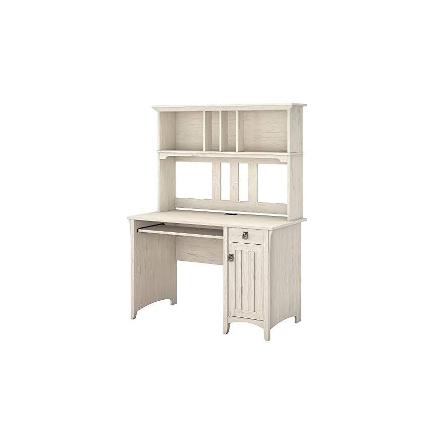 Bush Furniture Salinas Mission Desk and Hutch in Antique White LAVORIST