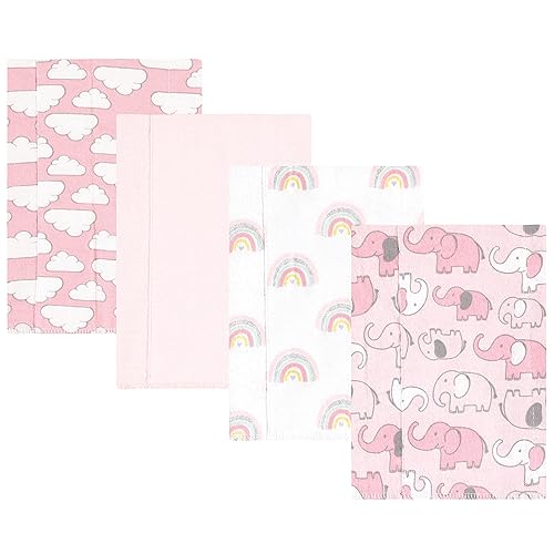 Hudson Baby Unisex Baby Cotton Flannel Burp Cloths 4-Pack, Girl New Elephant, O…
