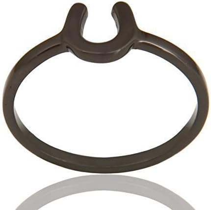 Simple Lucky Black Horseshoes Sterling Silver Ring