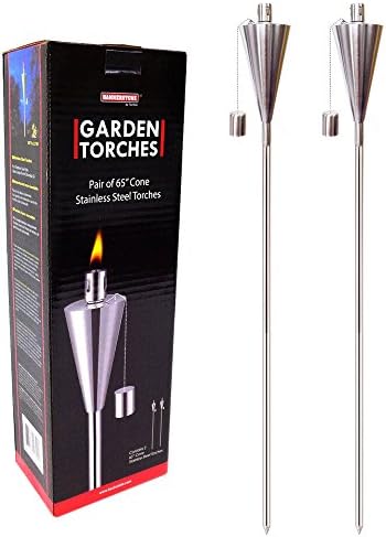 2 Pc Garden Torches 65 Inch Stainless Steel Outdoor Decor Cone Shape Torch Set