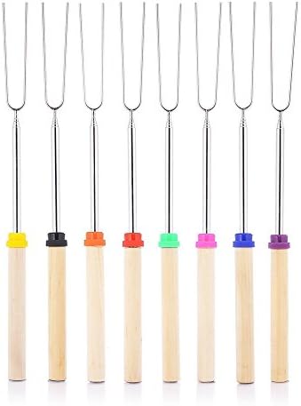 Ecloud ShopEcloud Shop Marshmallow Roasting Sticks -Set of 8 Telescopic Stainless Steel Skewers -Perfect Forks for Hot Dogs -Extendable to 32 Inches Long-with Bag - 2pcs Free 304 Stainless Steel Grilling Sticks