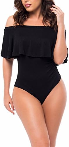 Gabria Women One Pieces Clear Sexy Swimsuit Crop Ruffled Off-shoulder Padded Bikini Sets Black XL