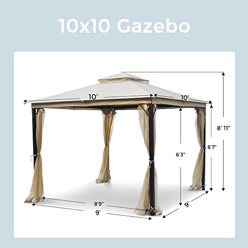 LCC 10x10 Patio Gazebo with Mosquito Netting, Double Vented Soft Top