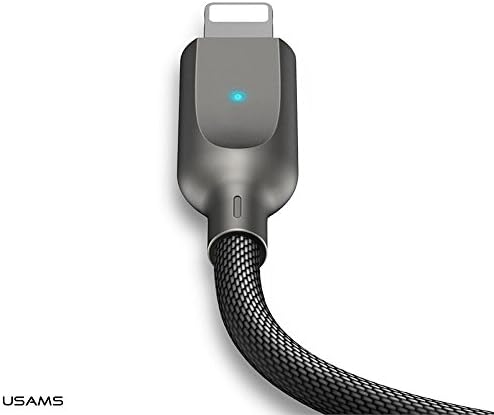 Lightning iPhone Cable, 6ft Smart Led Auto Disconnect Nylon Braided Lightning to USB Sync &amp; Charger Charging Cable for iPhone X, 8, 8 Plus, 7, 7 Plus, 6s, 6 Plus, 5s, 5, other apple devices (Black)