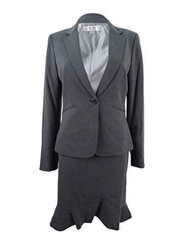 Tahari ASL Women's One-Button Skirt Suit (4, Dark Grey/Ivory)