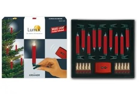 Krinner Lumix Deluxe Basis-Set rot 74146 10x rote, kabellose LED-Christbaumkerzen mit Funk-Fernbedienung und Batterien