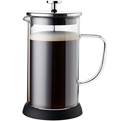 French Press Coffee Maker - Double Glass Design Holds Heat, Dual Filters Provide a Smooth Brew - Includes 2 Additional Mesh Filters
