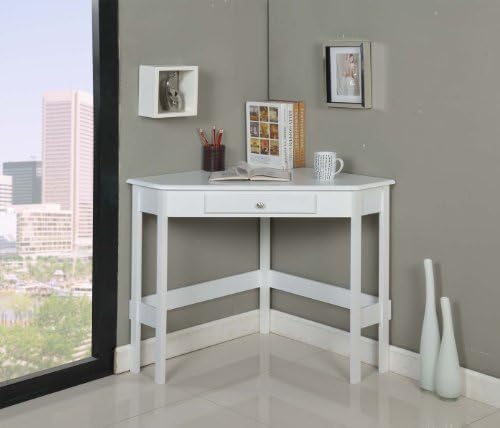 Kings Brand Furniture Wood Corner Desk with Drawer (White)