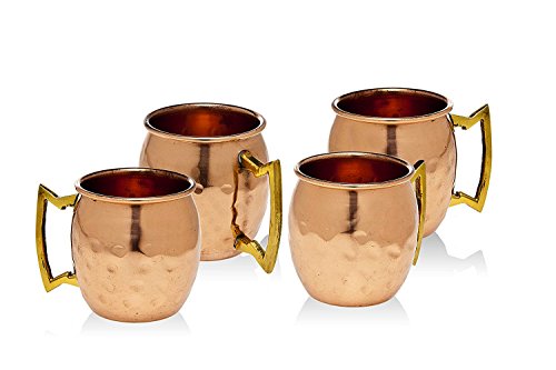 PARIJAT HANDICRAFT 2 Oz. Solid Copper Mini Moscow Mule Shot Mug, Set of 4 Authentic 100% Solid Copper Hammered Moscow Mule Mug 2-Oz Shot Glass - Set of 4