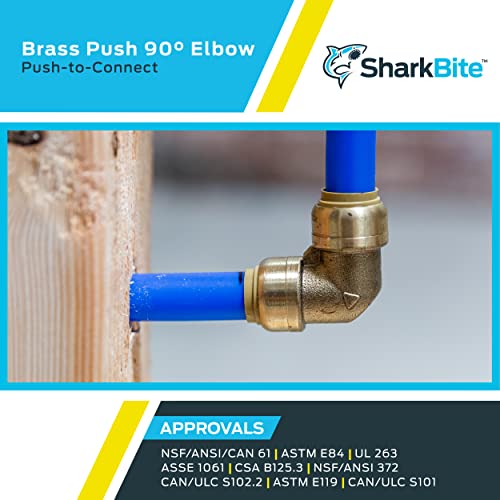 SharkBite 1/2 Inch 90 Degree Elbow, Push to Connect Brass Fitting, PEX