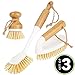 mDesign Bamboo Household Cleaning Sink Wet Scrubber Brushes, Stiff Bristles, for Kitchen, Bathroom, Laundry - Combo Includes Mini Palm, Long Handled Dish, Utility Brush - Set of 3 - White/Natural Wood