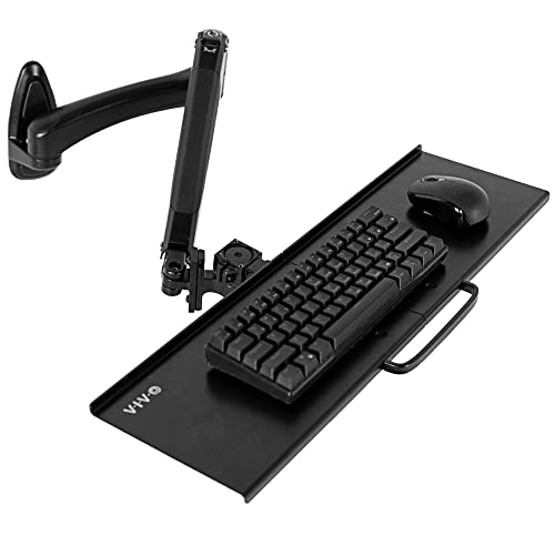 Photo 1 of VIVO Sit-Stand 24 Inch Pneumatic Spring Keyboard and Mouse Tray Wall Mount, Counterbalance Height Adjustable Typing Platform, Ergonomic Tilt, Neutral Writing Position, Black, MOUNT-KB35A