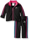 adidas Toddler Girls' Tricot Zip Jacket and Pant Set, Black/Pink, 4