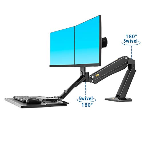 NB North Bayou Sit Stand Desk Converter Monitor Desk Mount Height Adjustable Standing Desk Workstation for 22''-27'' Monitor (Two Screens) Computer Monitor Arm with Keyboard Tray （Black - Thumbnail 4