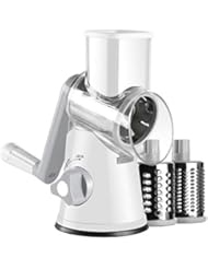 Ancevsk Manual Rotary Cheese Grater - Round Vegetable Slicer with 3 Interchangeable Blades for veggie, Nuts, Fruit ï¼ˆwhiteï¼‰