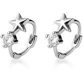 Cute CZ Star Cartilage Mini Tiny Cuff Small Hoop Earrings for Women Teen Girls Sensitive Ear S925 Sterling Silver Dainty Tragus Huggie Hoops Sleeper Hooped Hypoallergenic Piercing Jewelry Gifts Bff