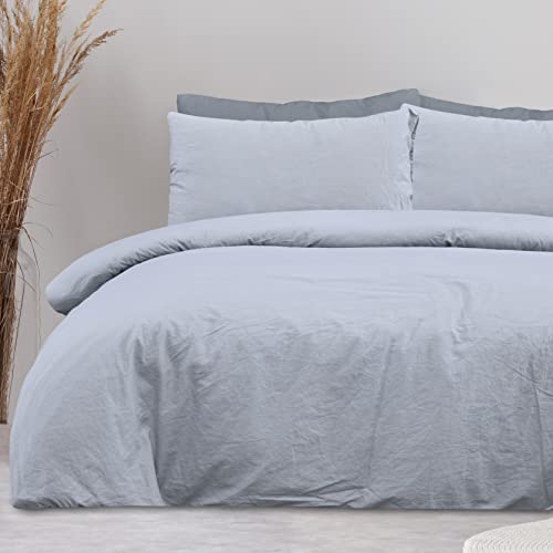 Sleepdown 100% Pure Cotton Plain Dye Grey Duvet Cover Quilt Pillow Case Bedding Set Soft Easy Care - Single (135cm x 200cm)