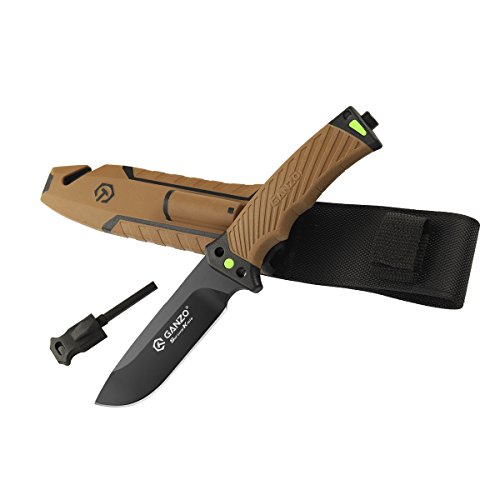 Ganzo Fixed Blade Tactical Knife G803-DY w/Firestarter & Sharpener (Sandy)