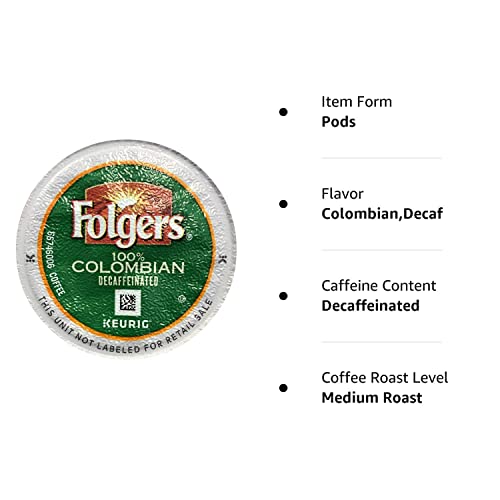 Folgers 100 Percent Colombian Decaffeinated Coffee Single Serve Pods