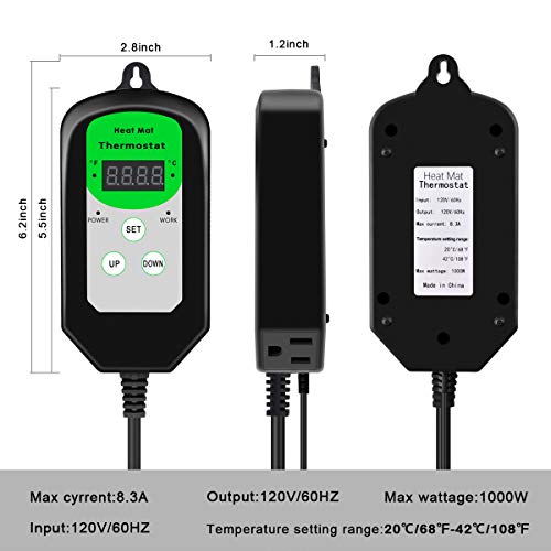 BoHoFarm Heat Mat Thermostat Controller Digital Heating Mat Thermostat for Reptile/Germination/Rooting 68-108℉