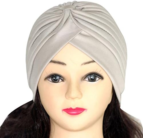 QingFan Women Solid Pre Tied Yoga Cancer Chemo Hat Beanie Turban Stretch Head Wrap Cap