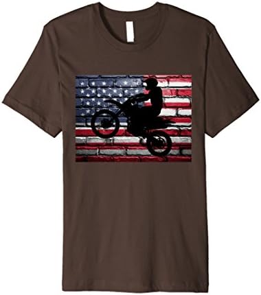 Mens American Flag Motocross Dirtbike Motorcycle Vintage T-Shirt 2XL Brown