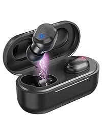 Auriculares inalámbricos, Bovon Dual True Wireless Bluetooth 5.0 HiFi estéreo auriculares, Mini in Ear Easy Pair Deportes Bluetooth Auriculares (Total 20 horas de tiempo de reproducción, cancelación de ruido, funda de carga portátil)