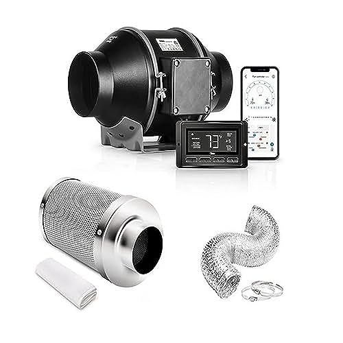 iPower 4 Inch Smart Inline Carbon Filter, 8 Feet Ducting with Hose for