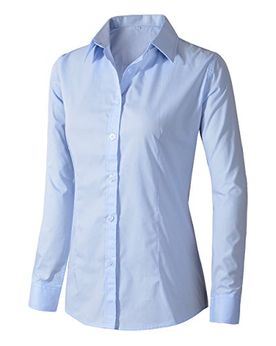 Women's Formal Work Wear White Simple Shirt (225 Light Blue, S)