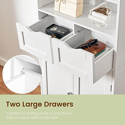 Bathroom Cabinet with 2 Drawers & 3 Adjustable Shelves, Bathroom Storage Cabinet, Cupboard for Living Room, Dining Room, Entryway, White