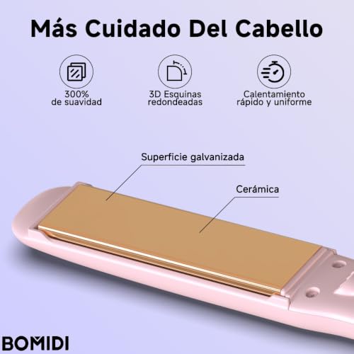Plancha Para Cabello Profesional, BOMIDI Planchas 2 en 1 Alisado Y Rizador 130-230℃ Preciso Calentamiento Rápido Con Pantalla LCD Digital, Iones Negativos Doble Voltaje Adecuado Para Viajar