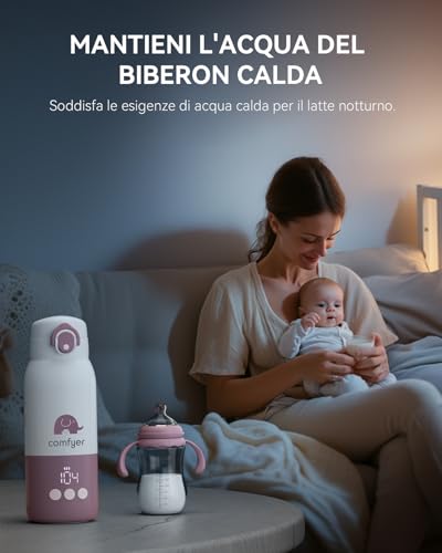 Comfyer BW01 Baby Bottle Warmer Portable 12000mAh Battery 2 Min Rapid Heating for Breast Milk and Water for Night Poppate Car and Travel Airplane On-the-Go