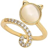 OIDIMS Cat Adjustable Rings for Women Open Stacking Statement Rings Dainty Gold-Tone Plated Crystal Cat Eye Stone Lovely Kitten Animals Wrap Ring Jewelry Gifts for Pet Lover Mom Holiday Party