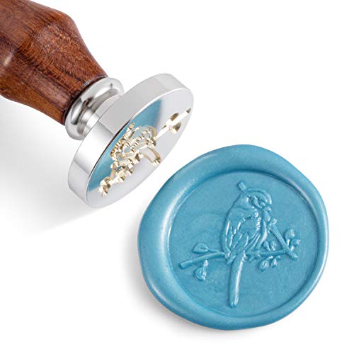 Mceal Wax Seal Stamp,Silver Brass Head with Rosewood Handle, 1.2"(30mm) Dia, Titmouse Bird