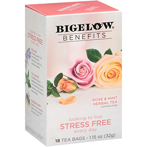 Bigelow Benefits Stress Free Rose & Mint Herbal Tea, Caffeine Free, 18