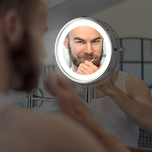 Wall Mounted LED Magnifying Mirror 5X Makeup 8" Lighted Double Side 360 Degree Vanity Magnification Swivel Extendable Mirror - Thumbnail 3
