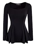 Homeyee Women's Vintage Square Neck Long Sleeve Peplum Tops Blouse 542(XXL,Black)