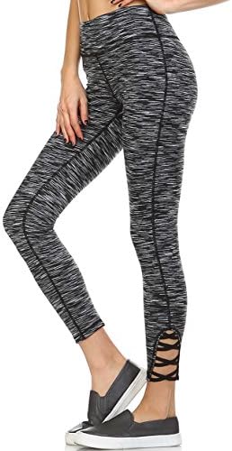 Pink Buddha Black Grey Printed Performance Yoga Running Capri Activewear Leggings with Criss Cross Detail(small)
