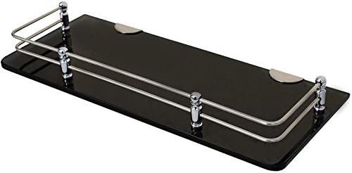 Impulse Stainless Steel Black Glass Shelf - Holder- Kitchen Rack - Wall Mount -12 x 6 Inches