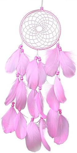 Pink Feathers Wind Dream Catcher Wall Hanging Home Car Decor Ornament Craft Plume Bells