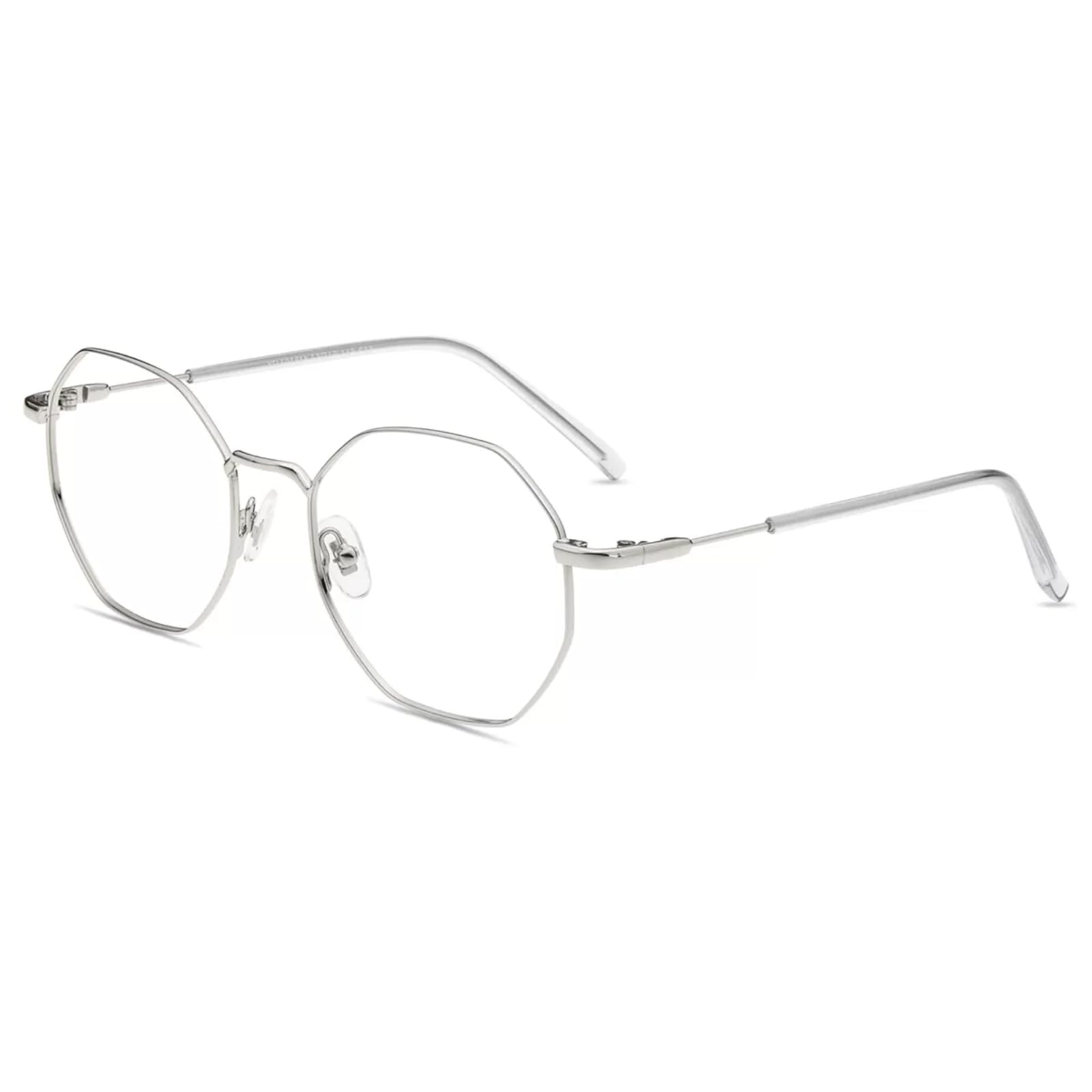 Firmoo Polygon Blue Light Blocking Glasses Women Men,Anti UV and Glare, Blue Light Filter Computer Glasses Non Prescription, Reduce Eyestrain Headache Metal Glasses (Silver)
