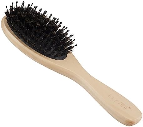 Boar Bristle Hair Brush, Detangling Wood Massage Paddle Brushes, Size S +Storage Bag – Black