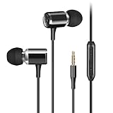 Wired Metal Earphones AIFEIMEI In-ear Heavy Bass Stereo Earbuds Headphones Volume Control with Microphone Headset Sport Gym Running for iPhone iOS/Android 3.5mm jack +Carrying Case (BLACK)