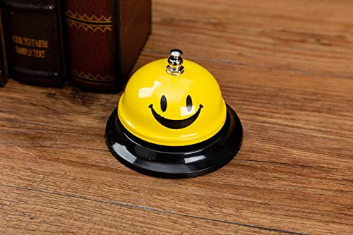 ASIAN HOME Call Bell, 3.35 Inch Diameter, Metal Bell, Yellow Smiley Face, Desk Bell Service Bell for Hotels, Schools, Restaurants, Reception Areas, Hospitals, Customer Service, Yellow (2)
