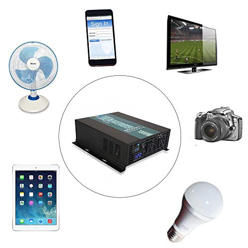 WZRELB 1000W Pure Sine Wave Solar Power Inverter 12V to 120V 60Hz Power Converter LED Display DC to AC Power Generator with 100ft Wireless Remote Controller Switch
