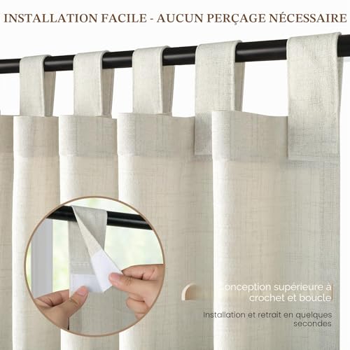 Linen Outdoor Curtain, Set of 2 Waterproof Outdoor Curtains, Outdoor Pergola Curtain with Eyelets at the Top, Blackout Outdoor Curtain for Patio, Balcony, Gazebo, Door (132 x 215 cm, Beige)