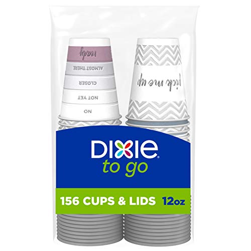 Dixie To Go Coffee Cups and Lids, 12 Oz, 26 Count, Assorted Designs, Disposable Hot Beverage